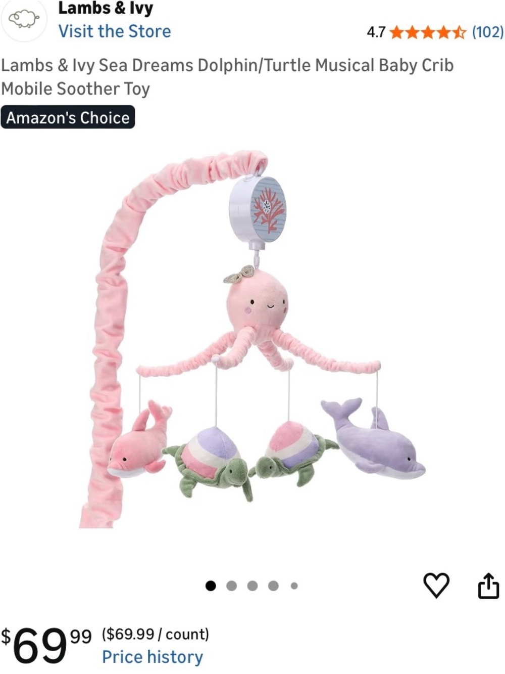 Sea Dreams Pink Musical Baby Mobile